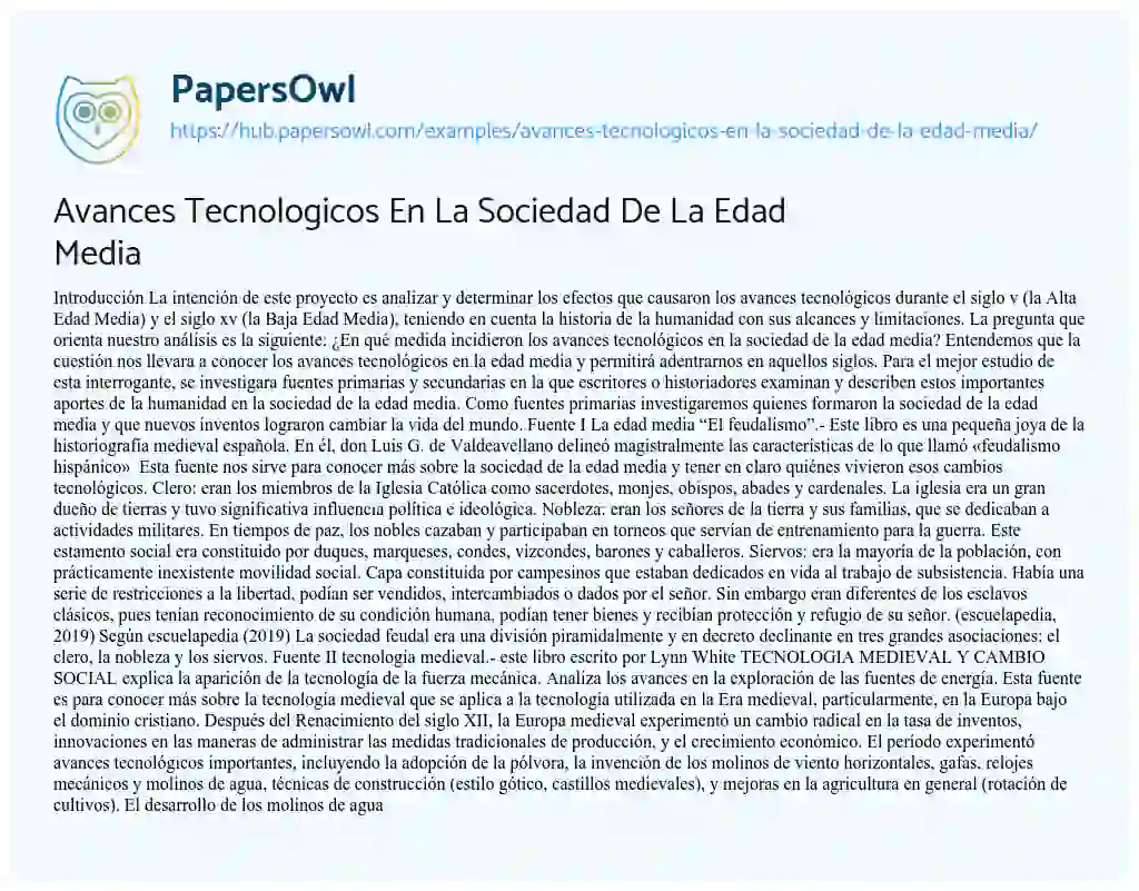 Essay on Avances Tecnologicos En La Sociedad De La Edad Media