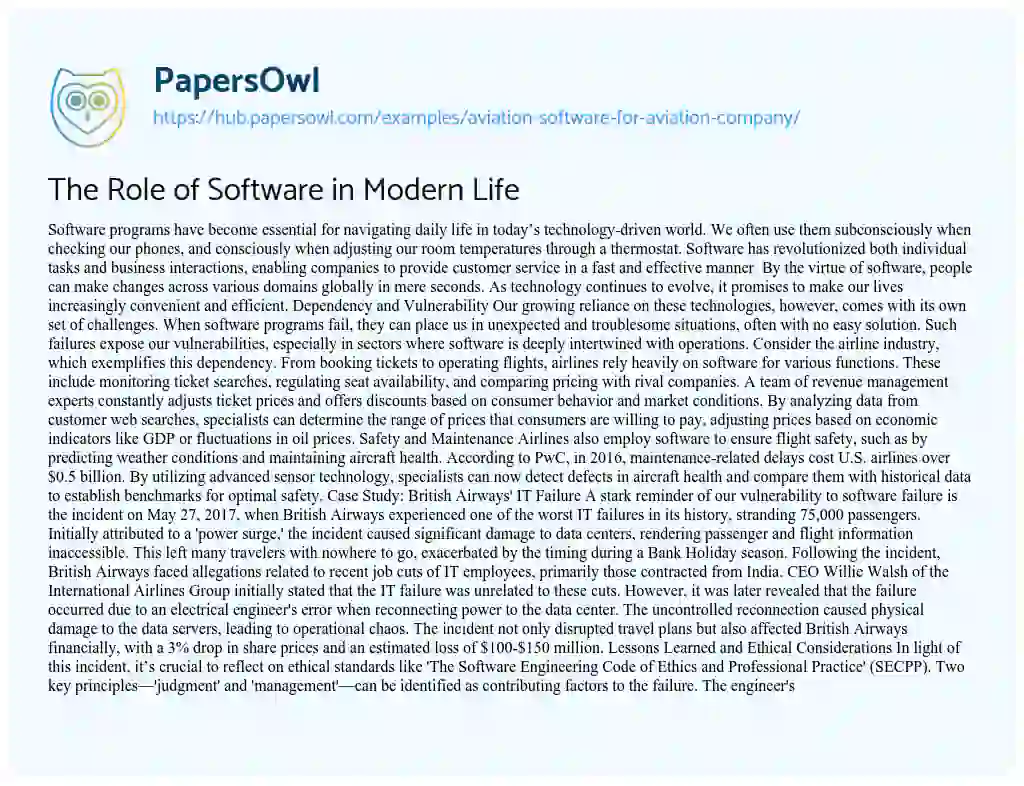 Essay on The Role of Software in Modern Life