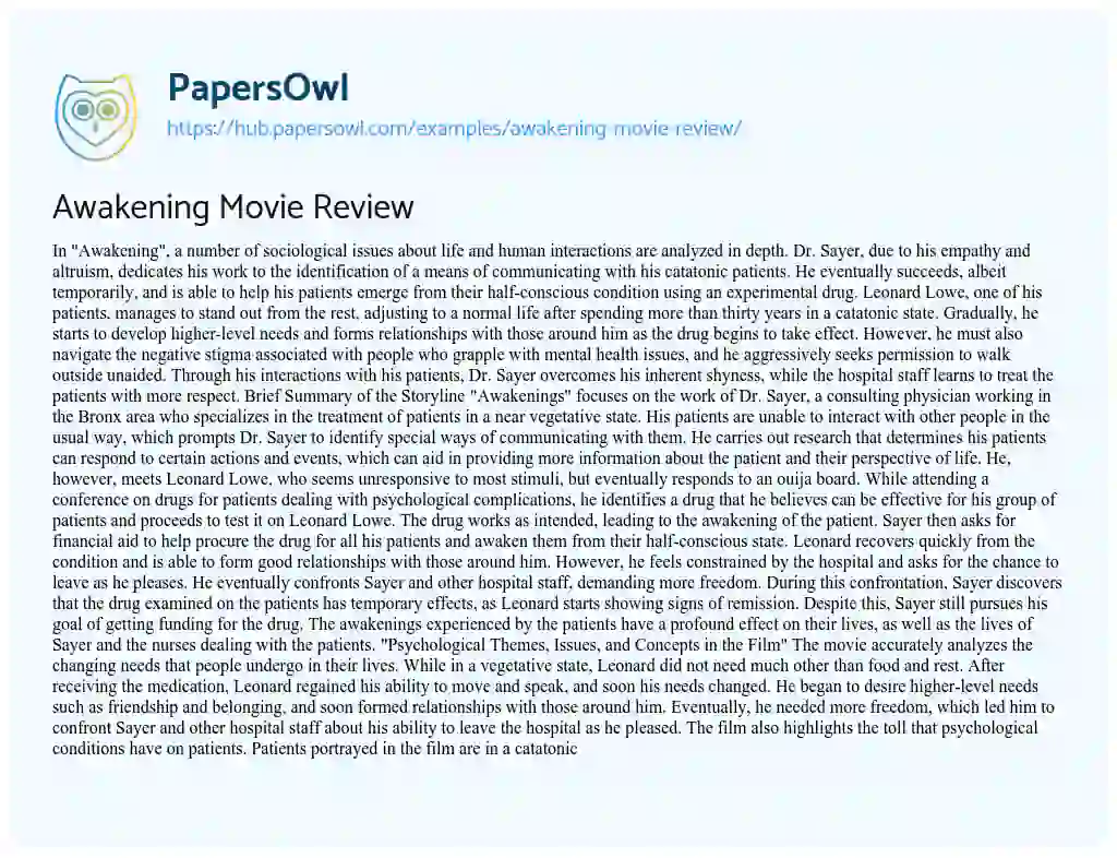 Essay on Awakening Movie Review