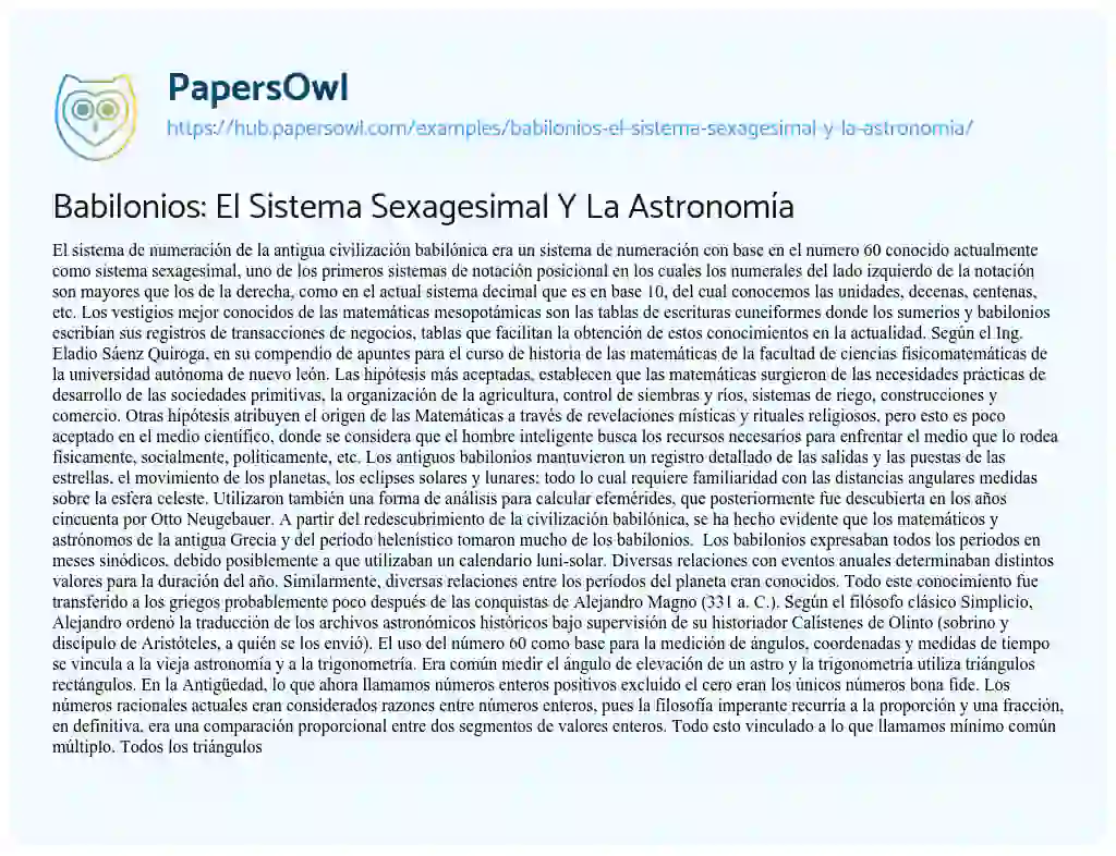 Essay on Babilonios: El Sistema Sexagesimal Y La Astronomía