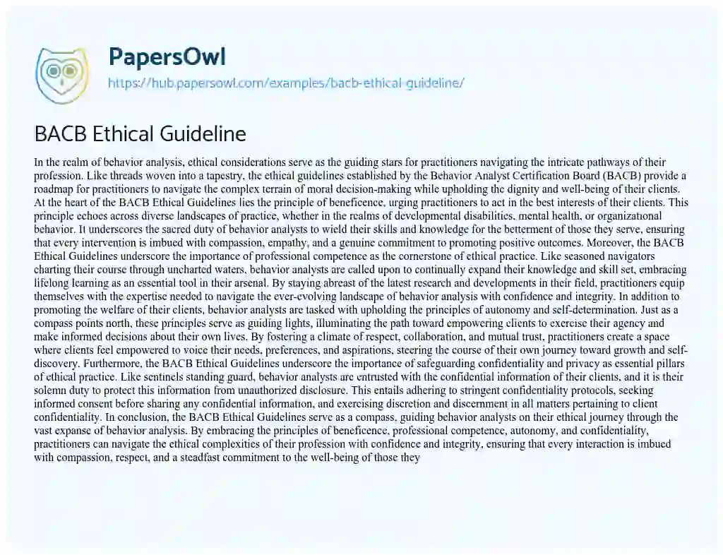 Essay on BACB Ethical Guideline
