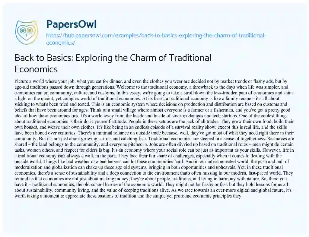 Essay on Back to Basics: Exploring the Charm of Traditional Economics