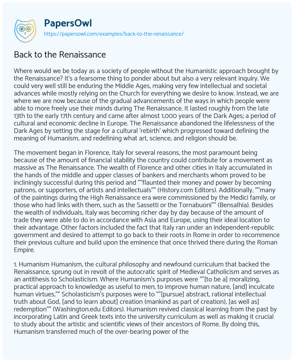 Essay on Back to the Renaissance
