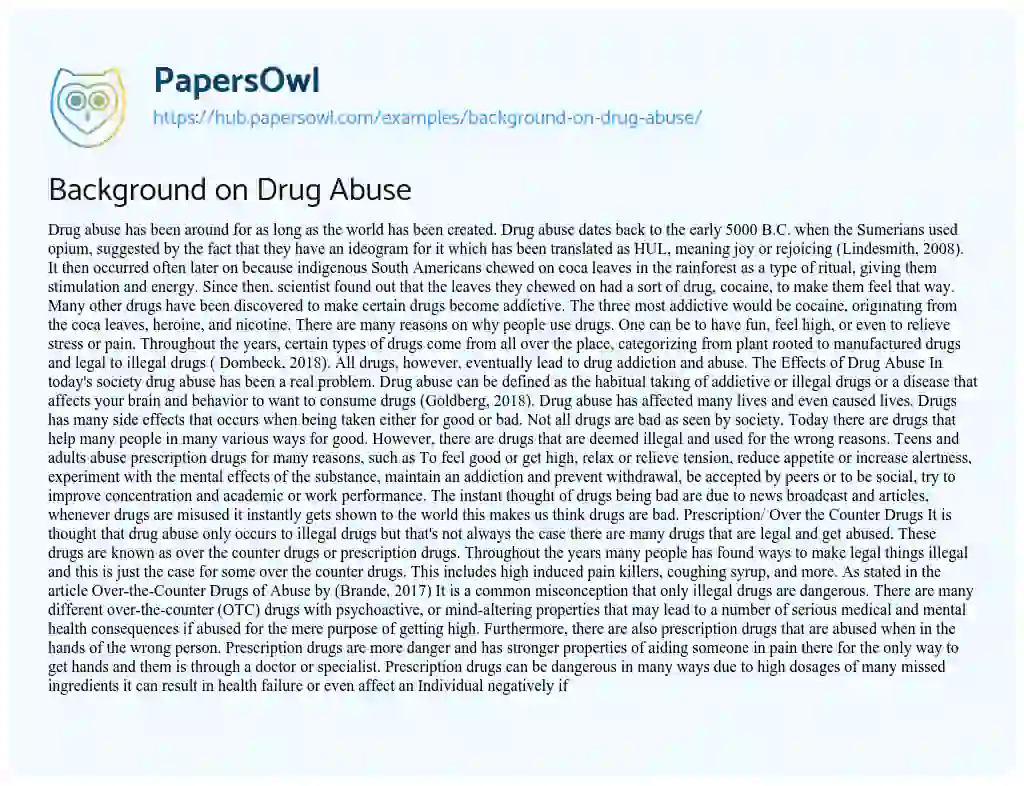 Essay on Background on Drug Abuse