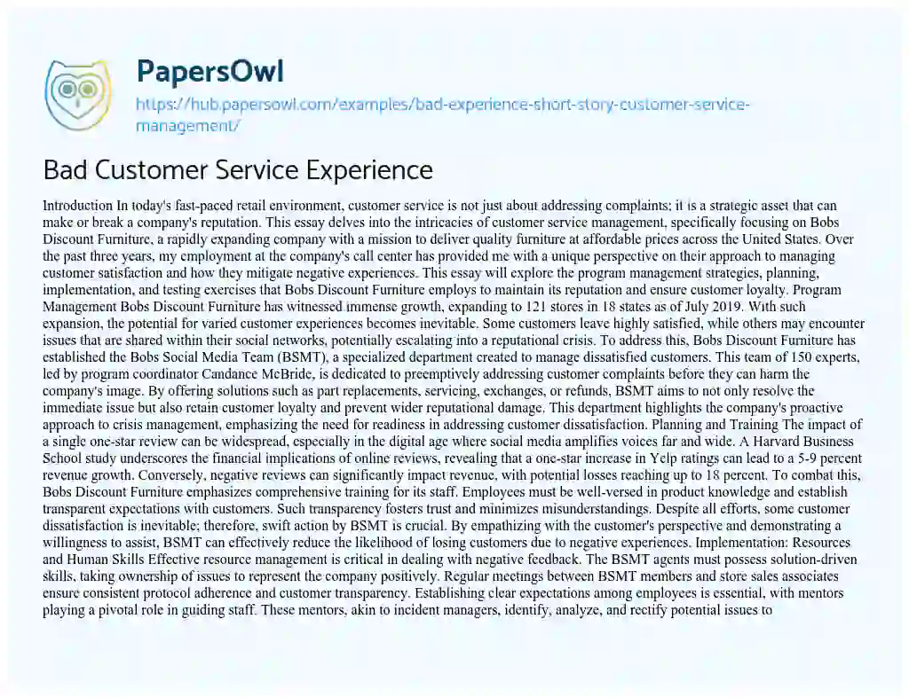 Essay on Bad Customer Service Experience