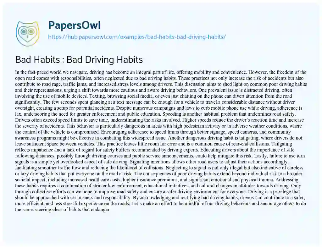 Essay on Bad Habits : Bad Driving Habits
