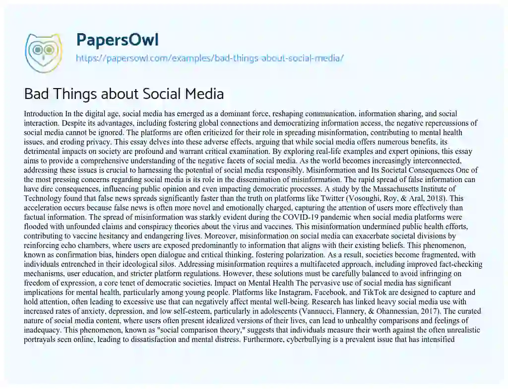 Essay on Bad Things about Social Media