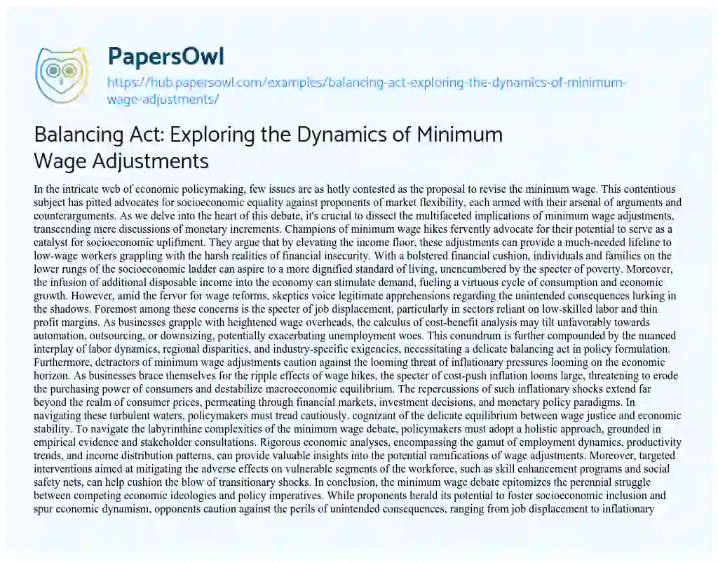Essay on Balancing Act: Exploring the Dynamics of Minimum Wage Adjustments