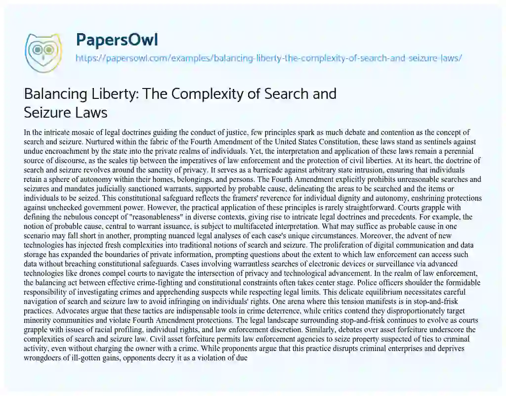Essay on Balancing Liberty: The Complexity of Search and Seizure Laws