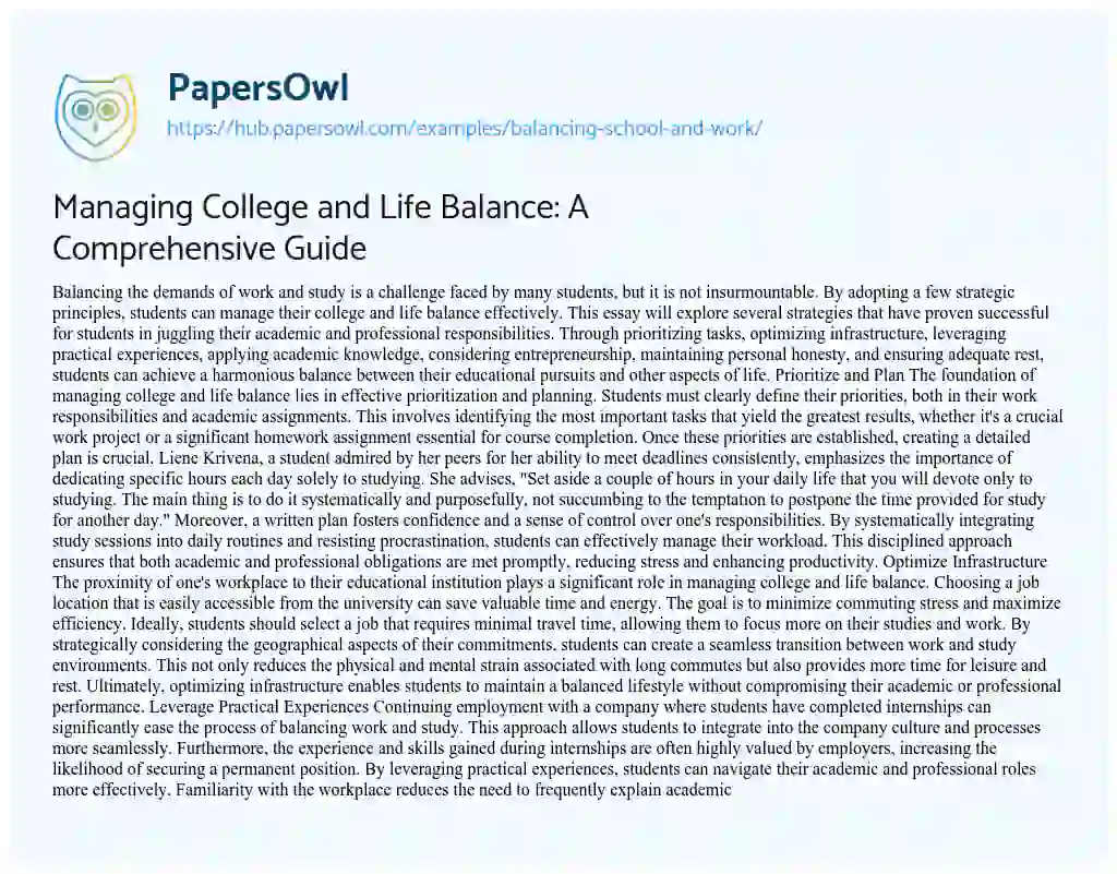 Essay on Managing College and Life Balance: A Comprehensive Guide