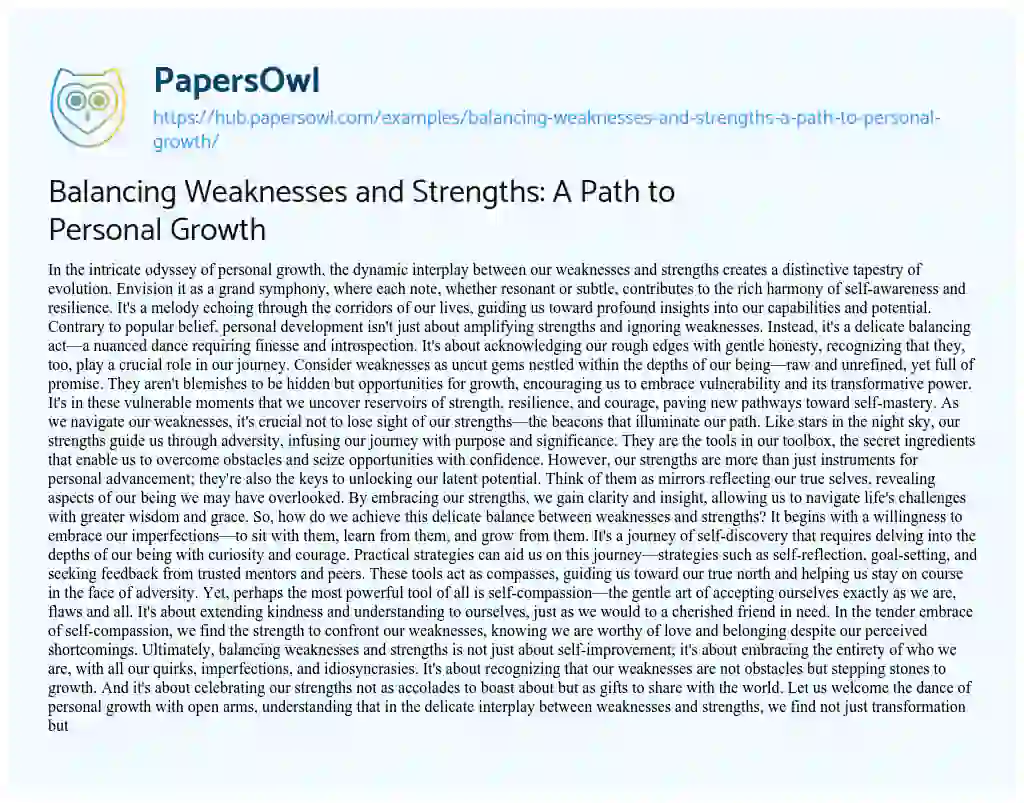 Essay on Balancing Weaknesses and Strengths: A Path to Personal Growth