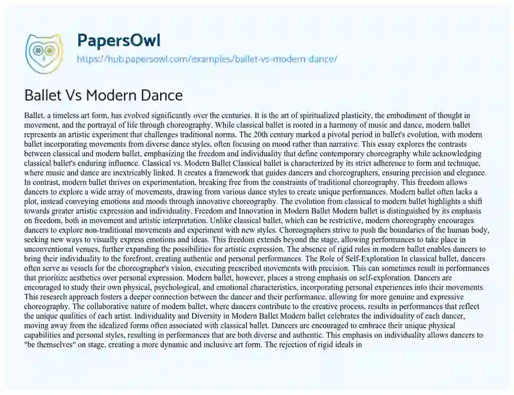 Essay on Ballet Vs Modern Dance