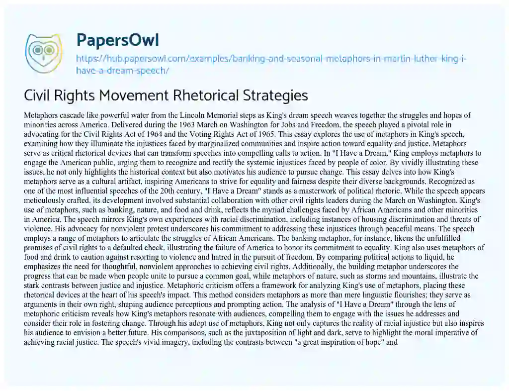 Essay on Civil Rights Movement Rhetorical Strategies