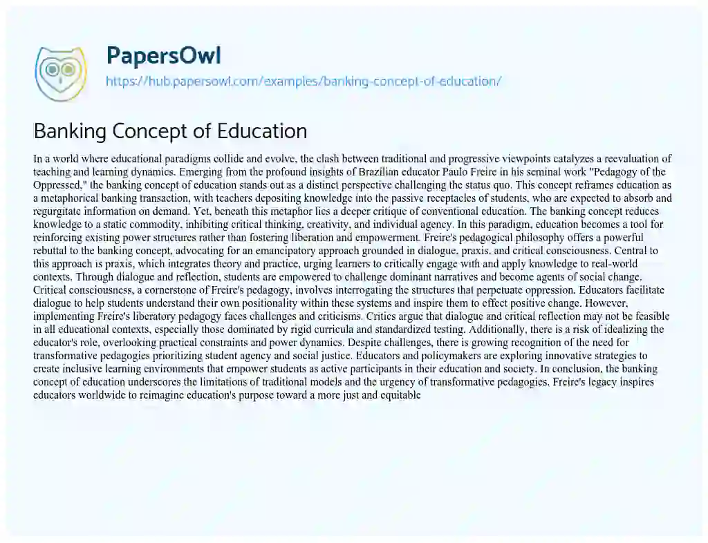 Essay on Banking Concept of Education