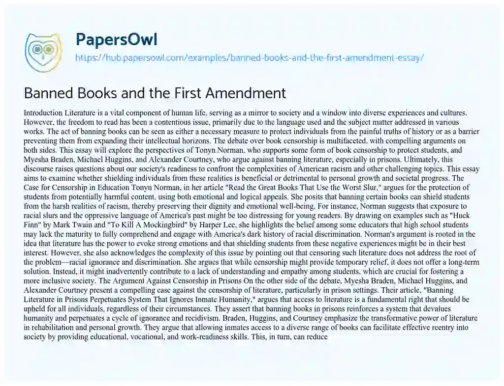 Essay on Banned Books and the First Amendment