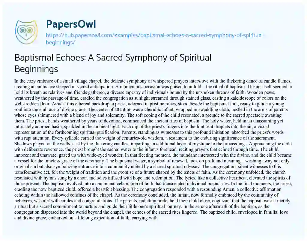 Essay on Baptismal Echoes: A Sacred Symphony of Spiritual Beginnings