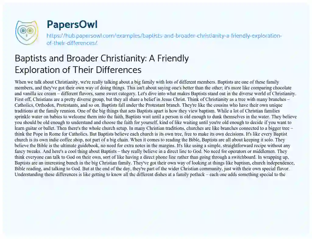Essay on Baptists and Broader Christianity: A Friendly Exploration of Their Differences