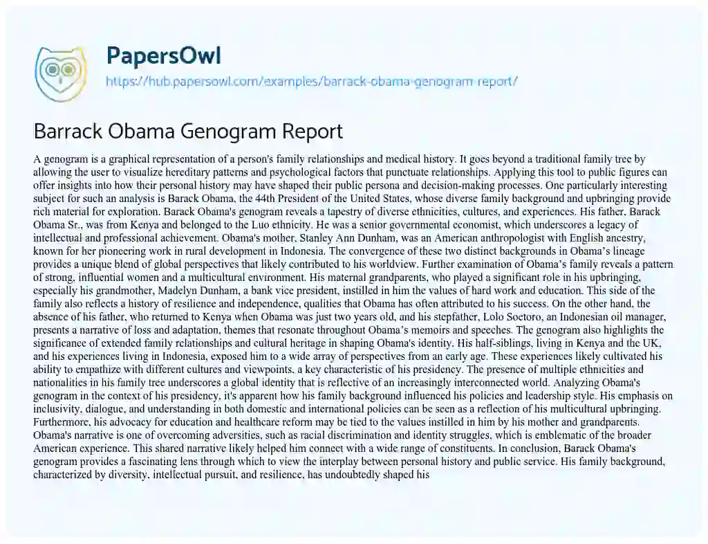 Essay on Barrack Obama Genogram Report