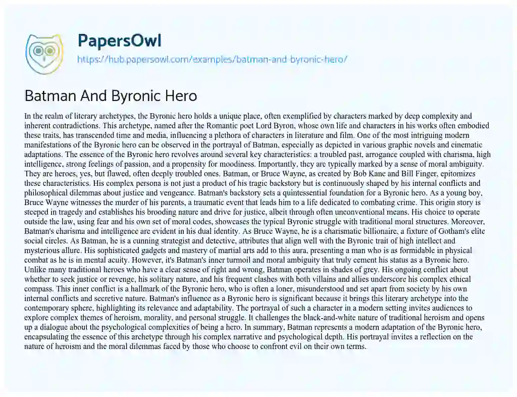 Essay on Batman And Byronic Hero