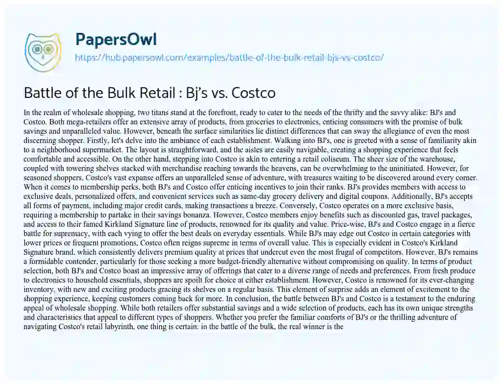 Essay on Battle of the Bulk Retail : Bj’s vs. Costco