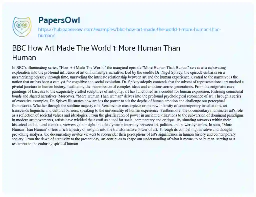 Essay on BBC How Art Made The World 1: More Human Than Human