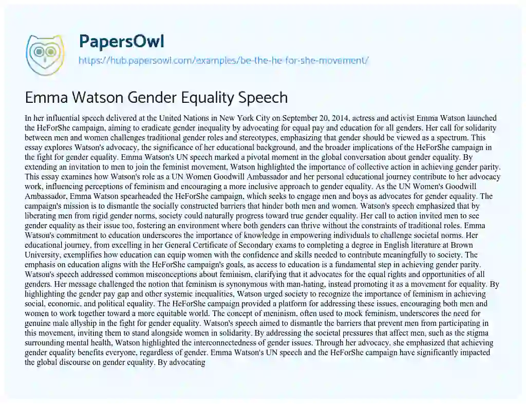 Essay on Emma Watson Gender Equality Speech