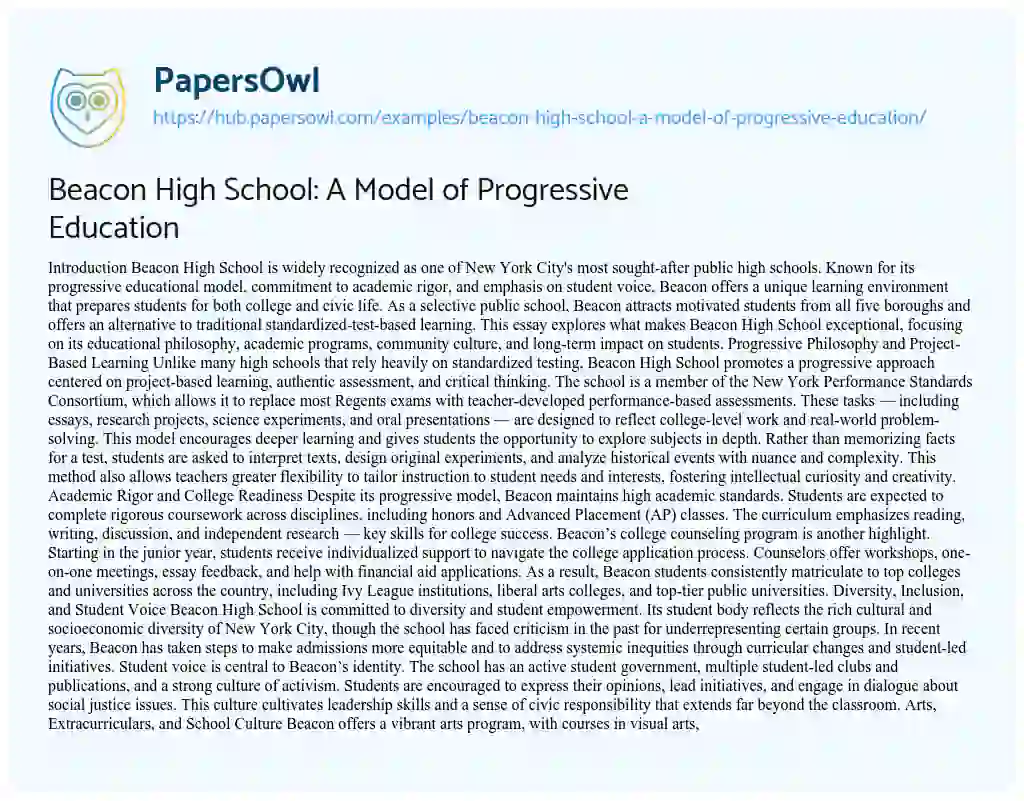 Essay on Beacon High School: A Model of Progressive Education