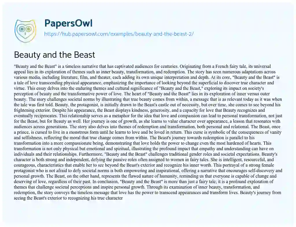 Essay on Beauty and the Beast