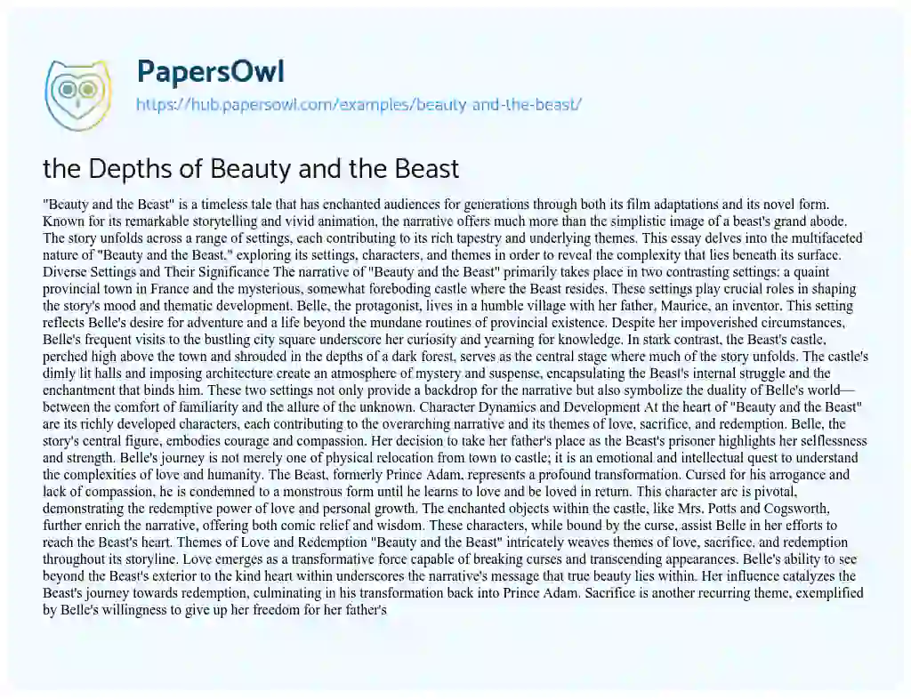 Essay on the Depths of Beauty and the Beast