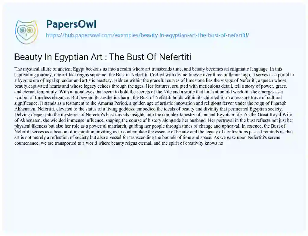 Essay on Beauty In Egyptian Art : The Bust Of Nefertiti