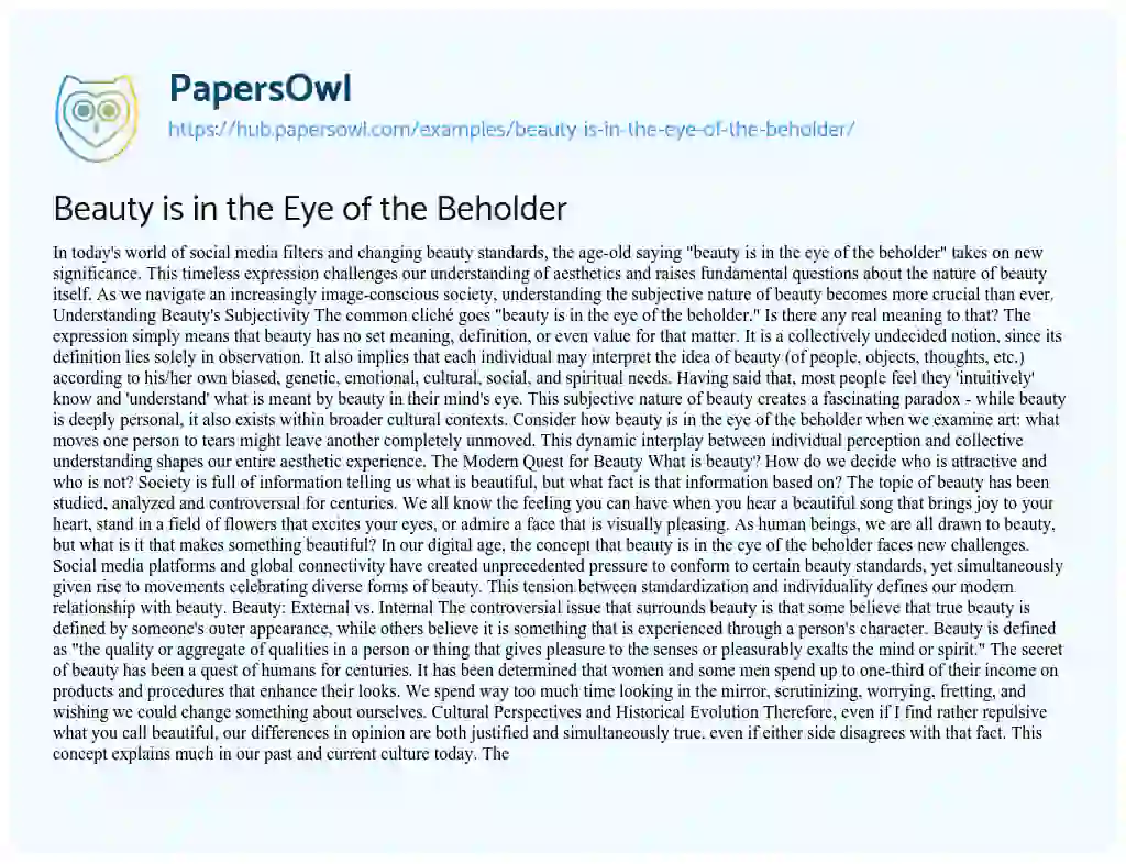 Essay on Beauty is in the Eye of the Beholder
