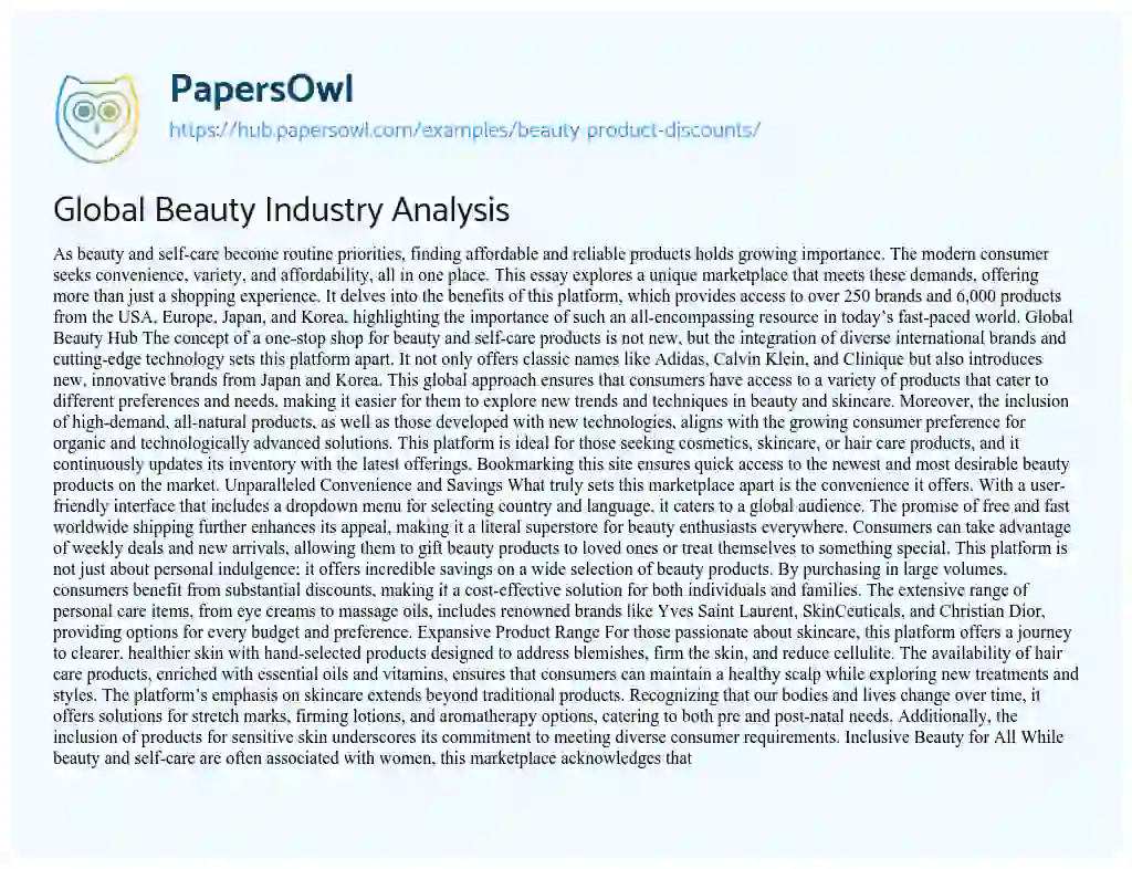 Essay on Global Beauty Industry Analysis