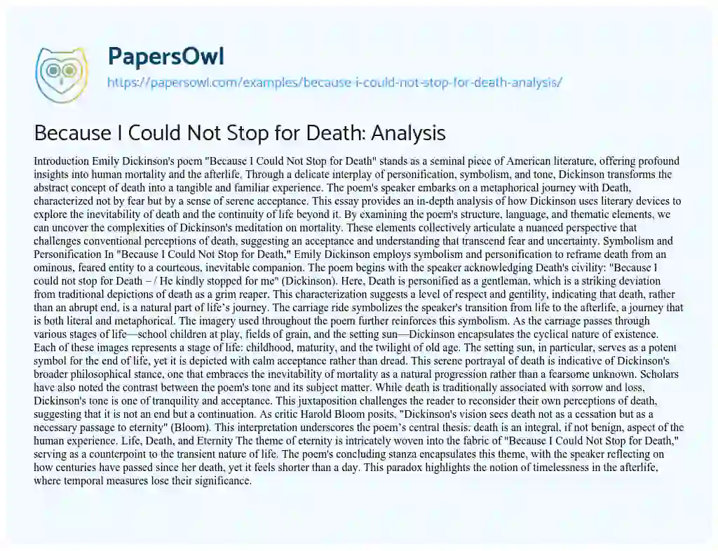 Essay on Because I Could Not Stop for Death: Analysis