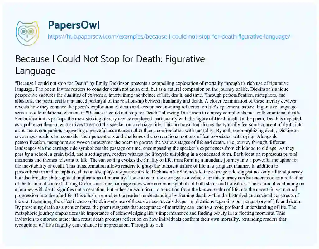 Essay on Because I Could Not Stop for Death: Figurative Language