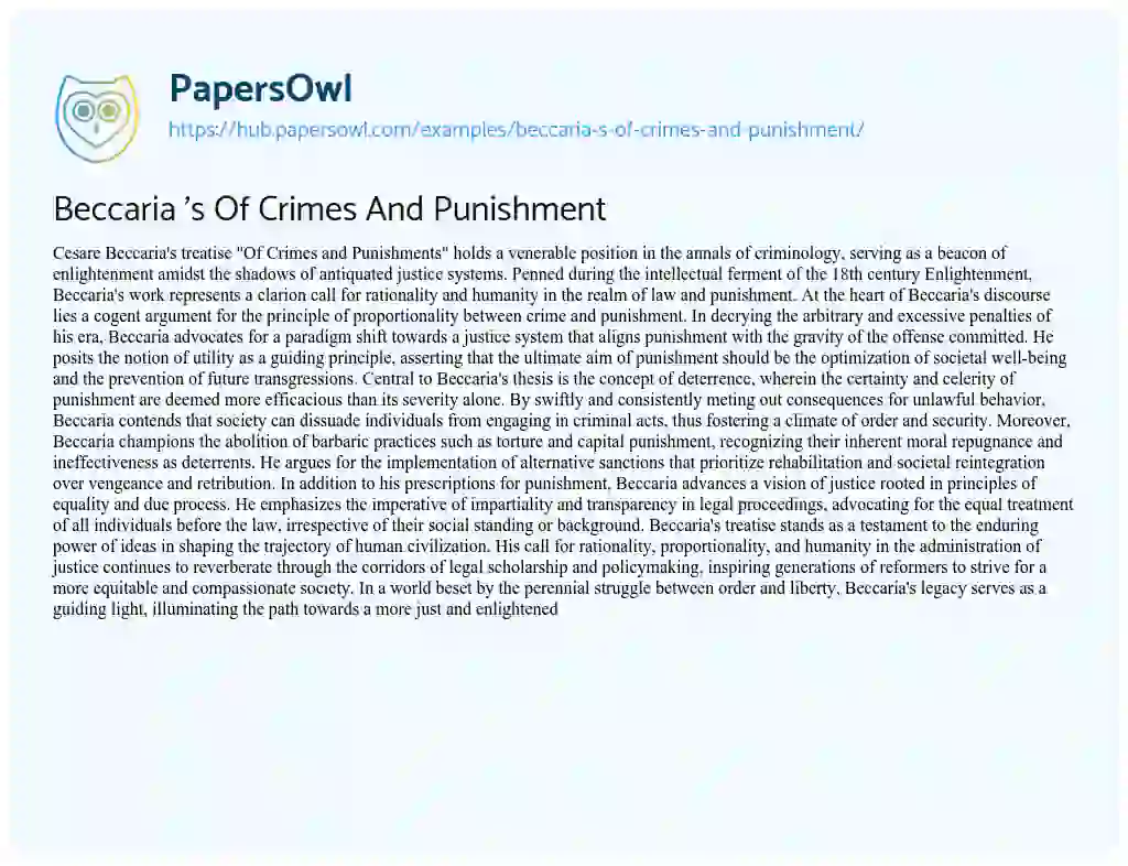 Essay on Beccaria ‘s Of Crimes And Punishment