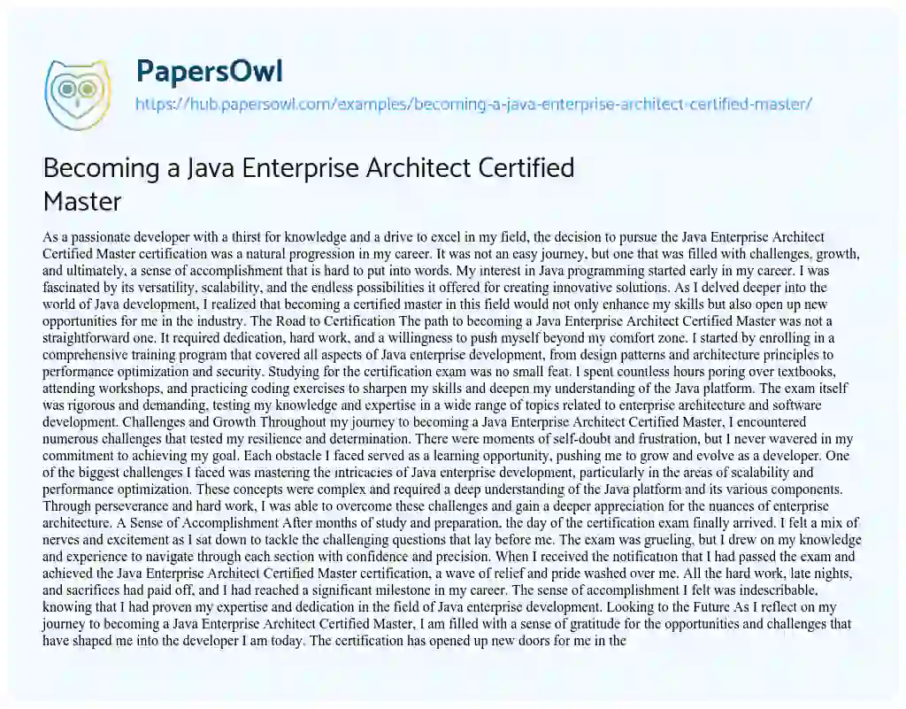 Essay on Becoming a Java Enterprise Architect Certified Master
