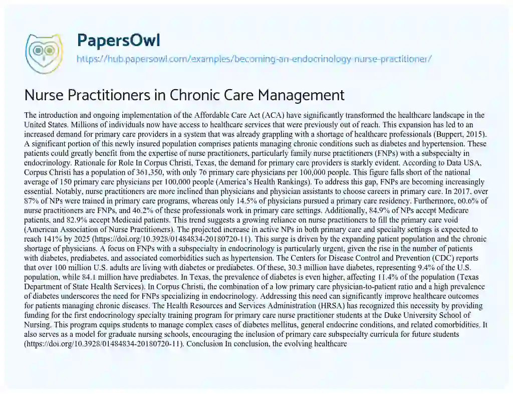 Essay on Nurse Practitioners in Chronic Care Management