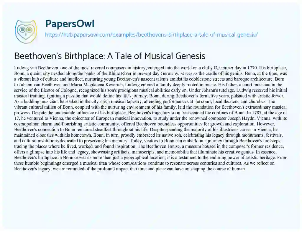 Essay on Beethoven’s Birthplace: A Tale of Musical Genesis