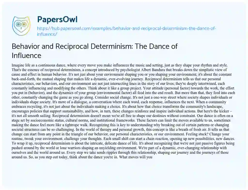 Essay on Behavior and Reciprocal Determinism: The Dance of Influence
