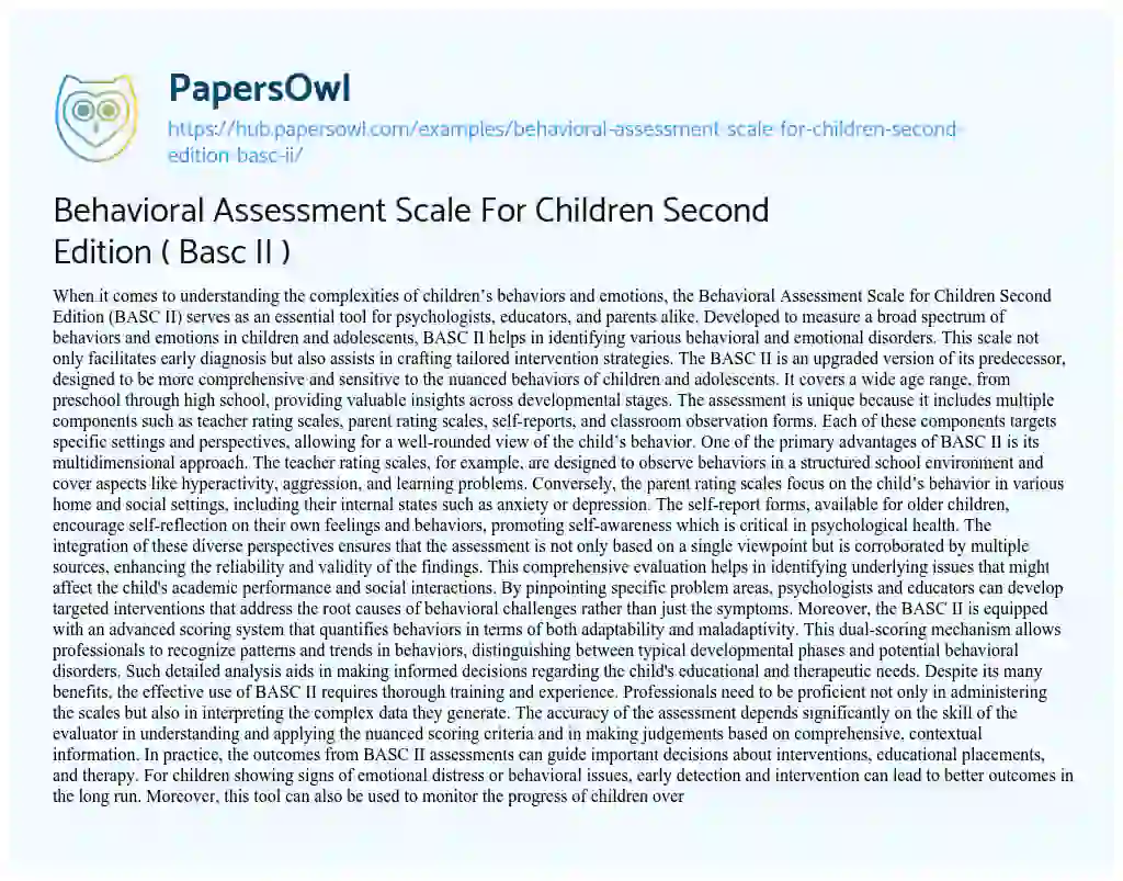 Essay on Behavioral Assessment Scale For Children Second Edition ( Basc II )