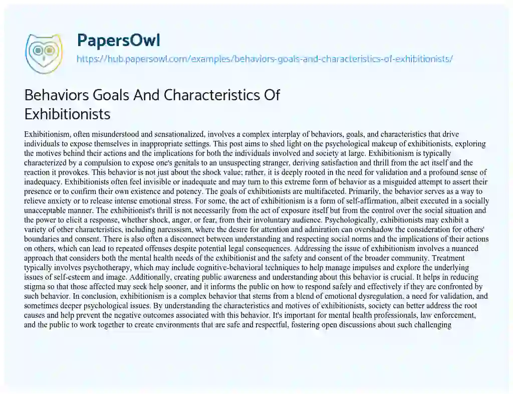 Essay on Behaviors Goals And Characteristics Of Exhibitionists