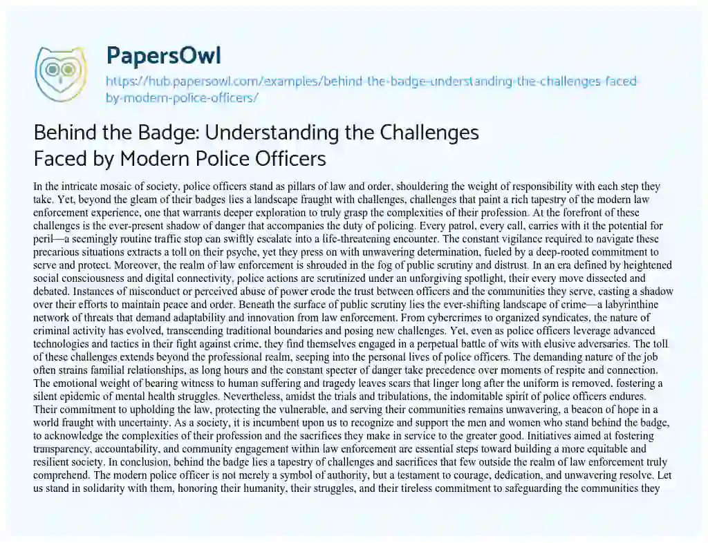 Essay on Behind the Badge: Understanding the Challenges Faced by Modern Police Officers