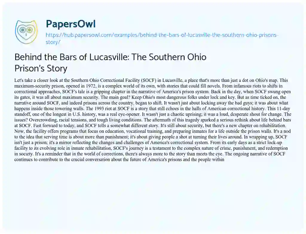 Essay on Behind the Bars of Lucasville: The Southern Ohio Prison’s Story