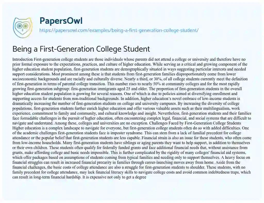 Essay on Being a First-Generation College Student