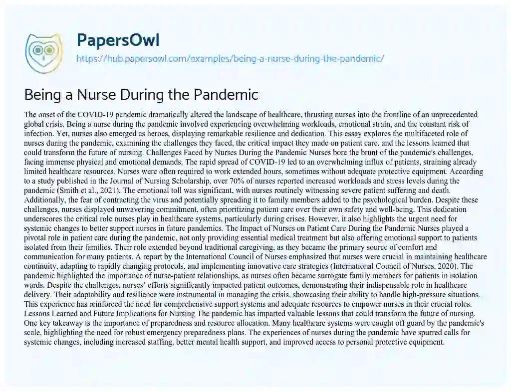Essay on Being a Nurse During the Pandemic