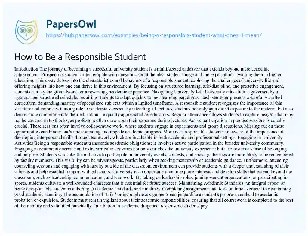 Essay on How to Be a Responsible Student