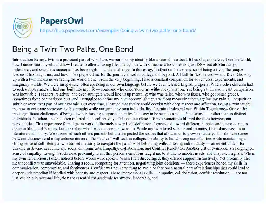 Essay on Being a Twin: Two Paths, One Bond