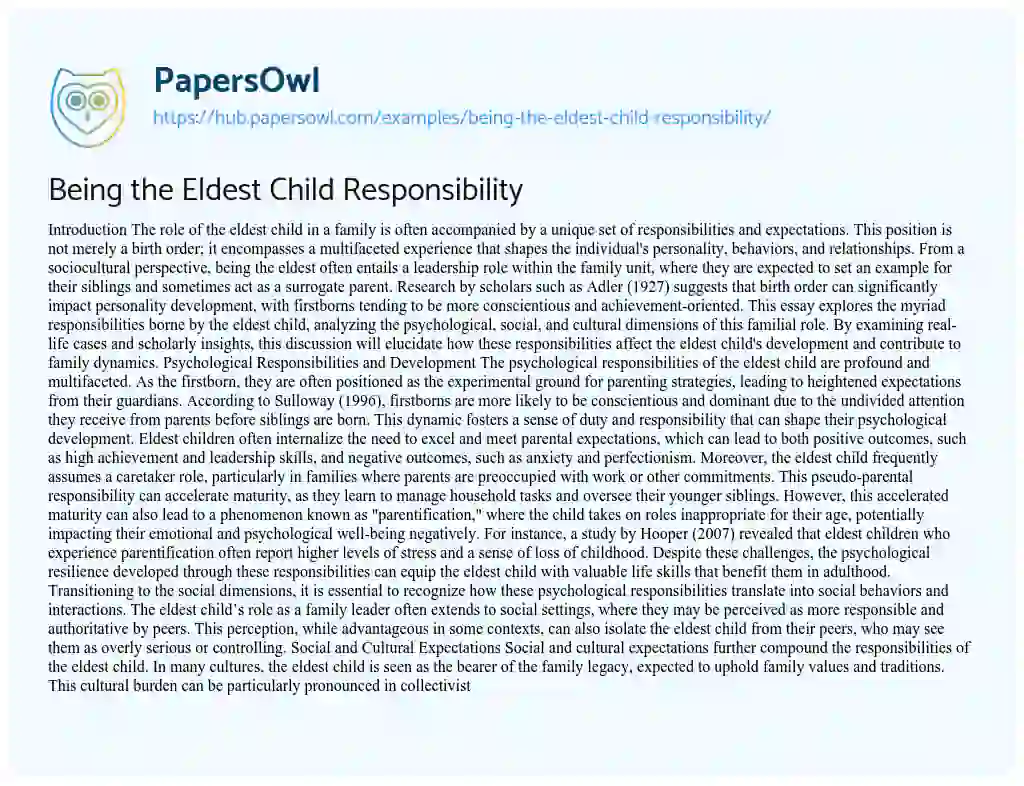 Essay on Being the Eldest Child Responsibility
