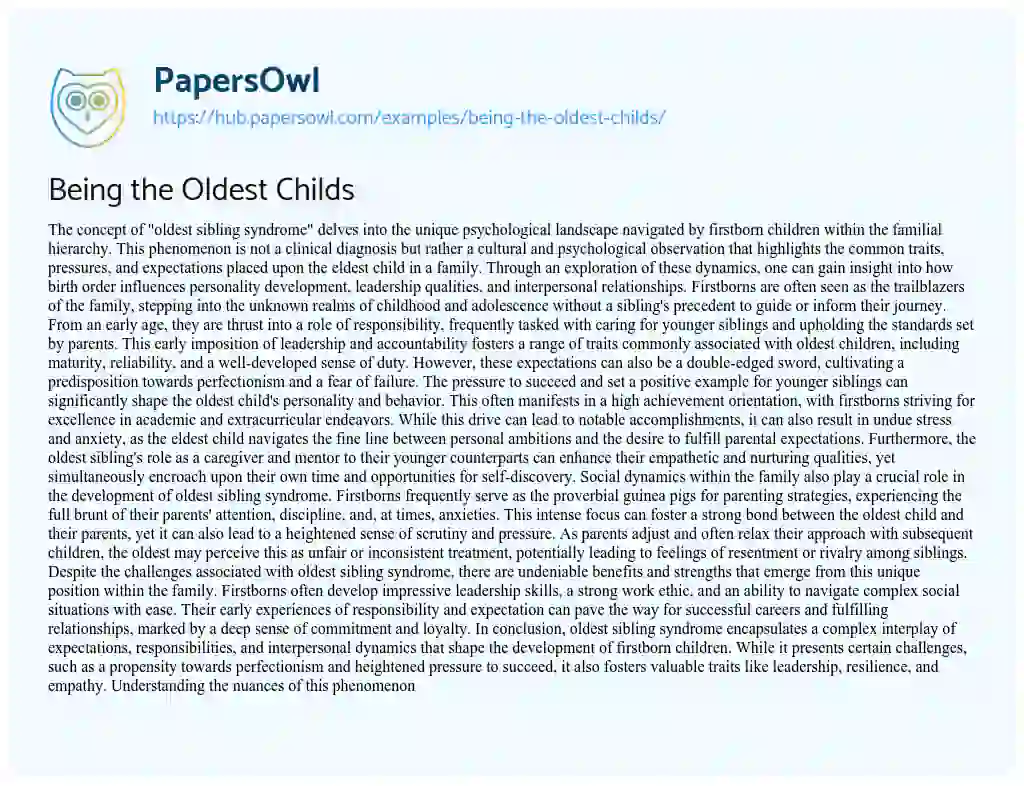 Essay on Being the Oldest Childs