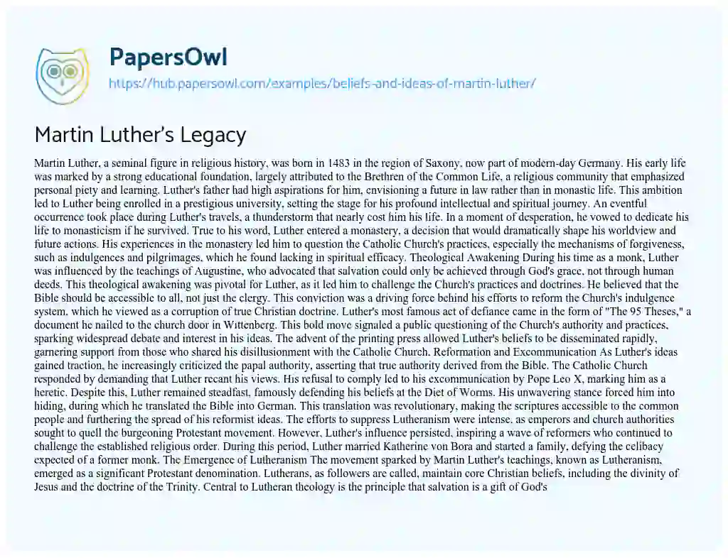 Essay on Martin Luther’s Legacy